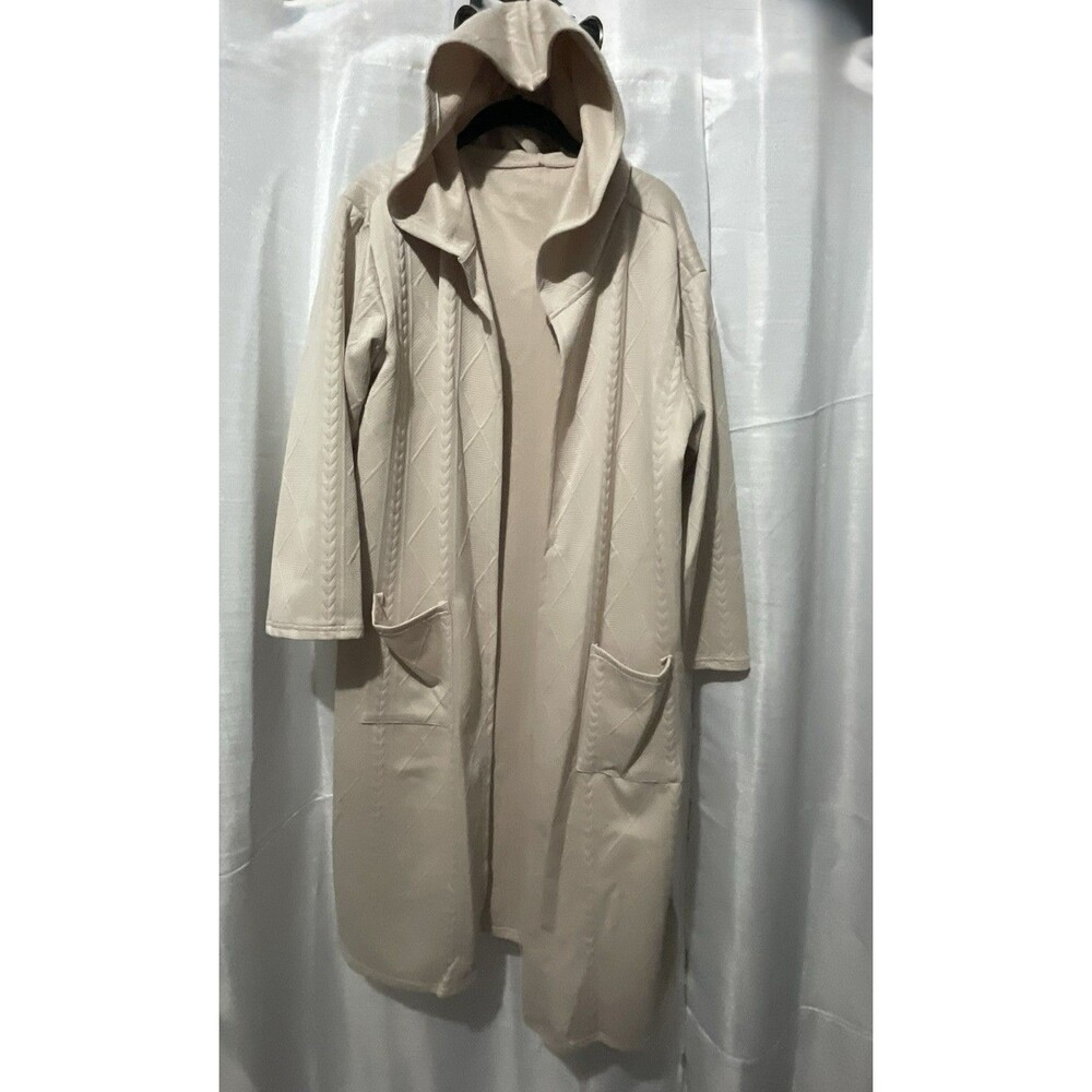 Hooded Long Open Front Knit Cardigan Jacket  Womens Sz M color beige